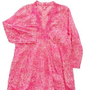Lilly Pulitzer Tunic Beaded Sarasota Get Cracking Large Cotton Pink White